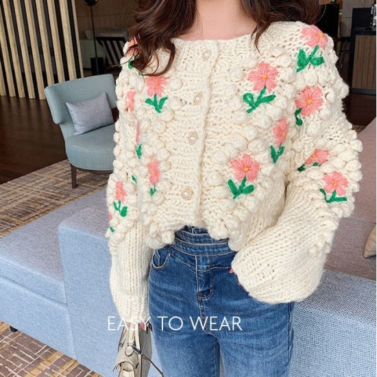 Handmade Sweater And Cardigans Floral Embroidery Hollow Out Chic Knit Handmade Sweater And Cardigans Floral Embroidery Hollow Out Chic Knit