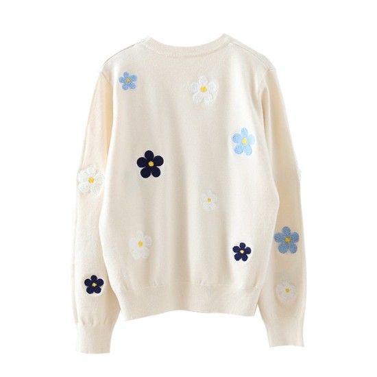 Floral Embroidery Pullover Sweater High Quality Women Elegant O Neck Knitted Tops Floral Embroidery Pullover Sweater High Quality Women Elegant O Neck Knitted Tops