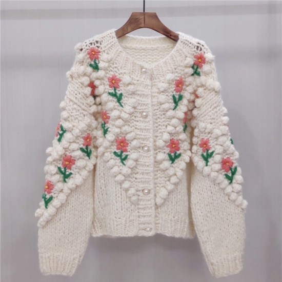 Handmade Sweater And Cardigans Floral Embroidery Hollow Out Chic Knit Handmade Sweater And Cardigans Floral Embroidery Hollow Out Chic Knit