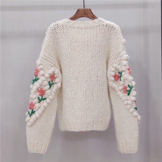 Handmade Sweater And Cardigans Floral Embroidery Hollow Out Chic Knit Handmade Sweater And Cardigans Floral Embroidery Hollow Out Chic Knit
