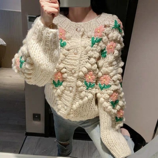Handmade Sweater And Cardigans Floral Embroidery Hollow Out Chic Knit Handmade Sweater And Cardigans Floral Embroidery Hollow Out Chic Knit