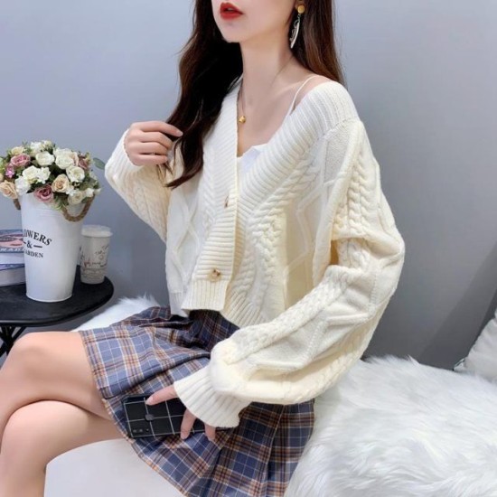 Lantern Sleeve Cardigan Knitted Long Sleeve Solid Sweaters Lantern Sleeve Cardigan Knitted Long Sleeve Solid Sweaters