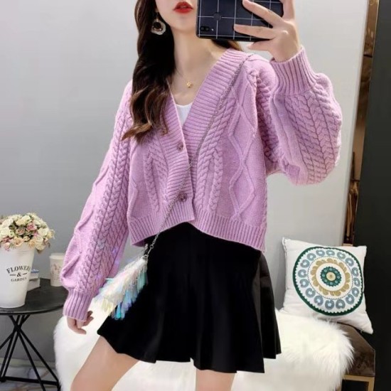 Lantern Sleeve Cardigan Knitted Long Sleeve Solid Sweaters Lantern Sleeve Cardigan Knitted Long Sleeve Solid Sweaters