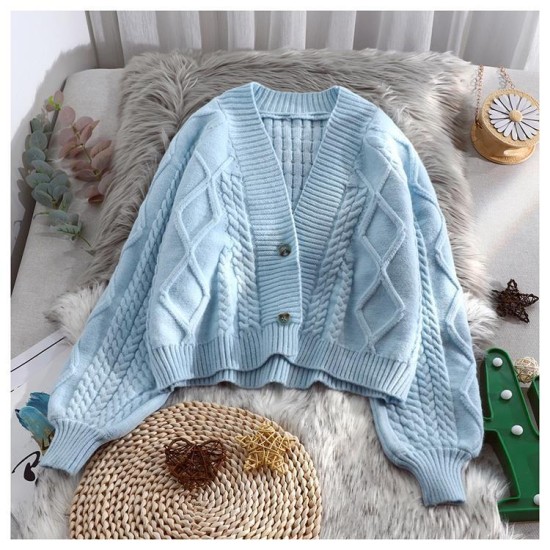 Lantern Sleeve Cardigan Knitted Long Sleeve Solid Sweaters Lantern Sleeve Cardigan Knitted Long Sleeve Solid Sweaters