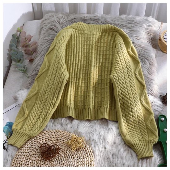 Lantern Sleeve Cardigan Knitted Long Sleeve Solid Sweaters Lantern Sleeve Cardigan Knitted Long Sleeve Solid Sweaters