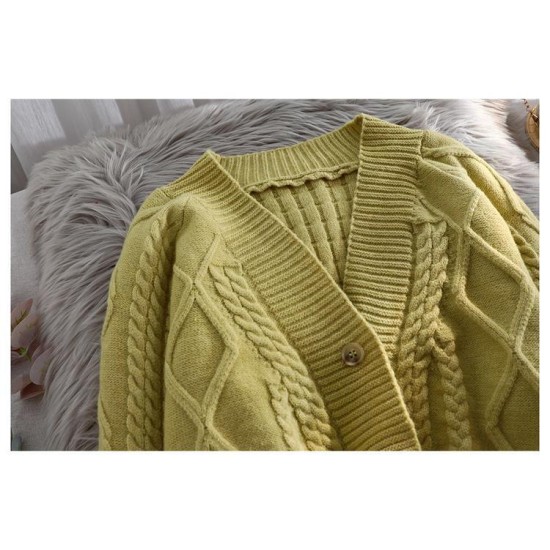 Lantern Sleeve Cardigan Knitted Long Sleeve Solid Sweaters Lantern Sleeve Cardigan Knitted Long Sleeve Solid Sweaters